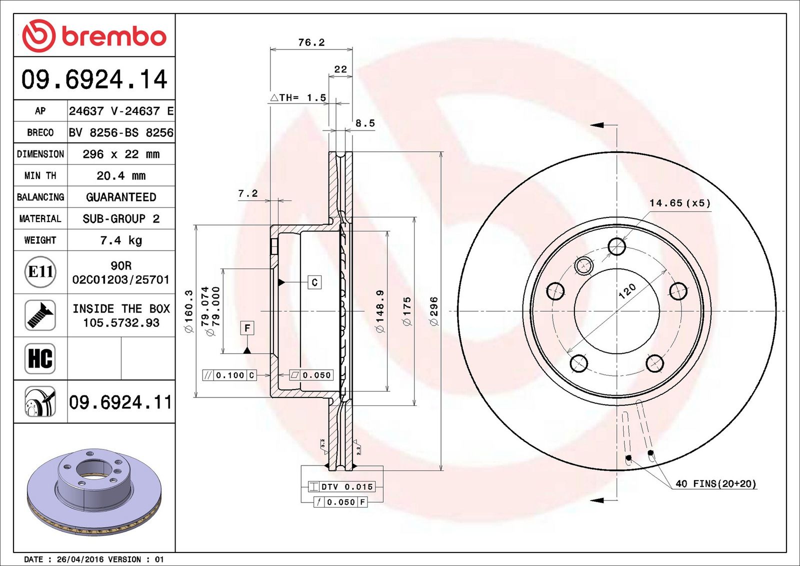 BREMBO 09.6924.11 - Bremsscheibe