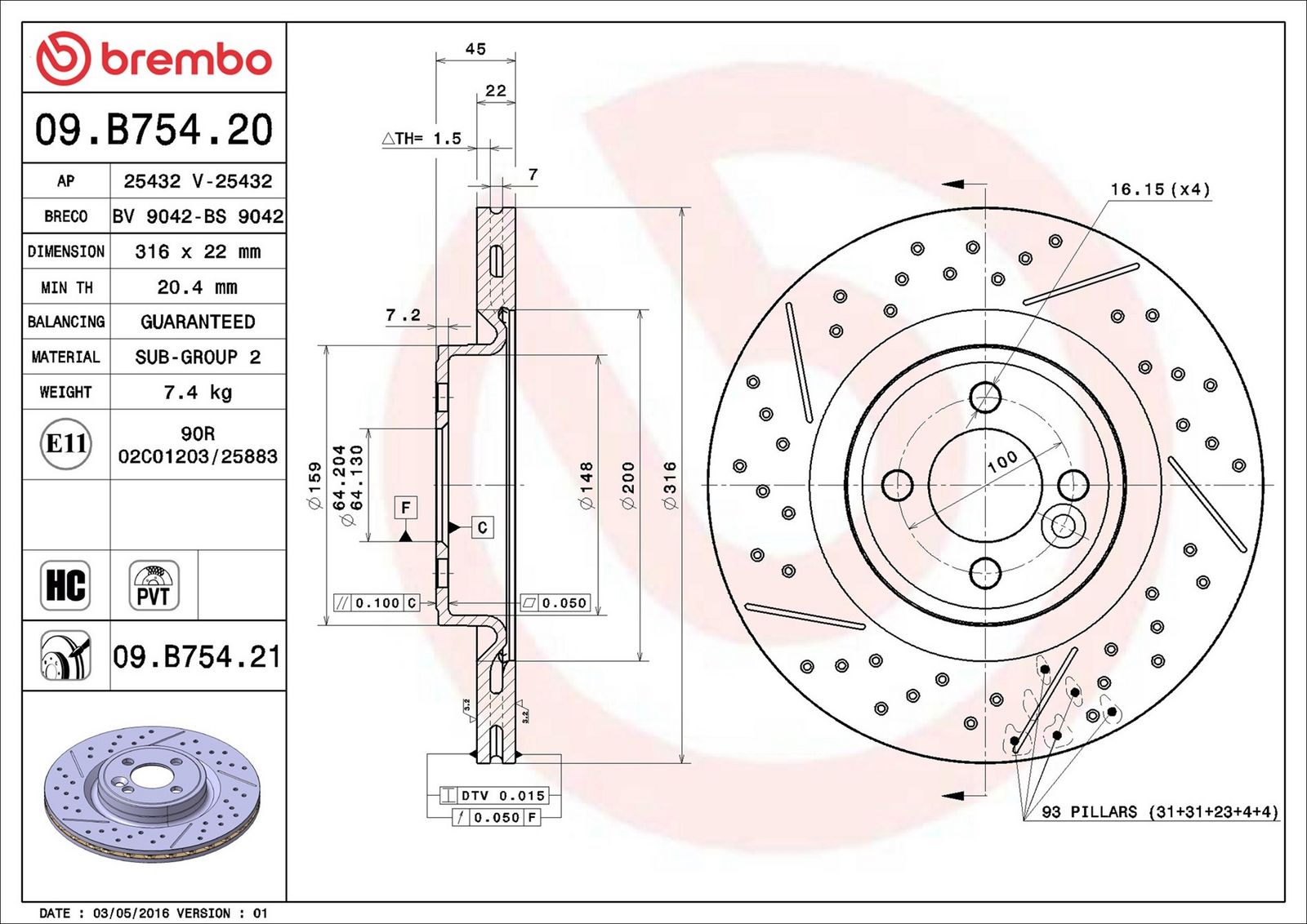 BREMBO 09.B754.21 - Bremsscheibe