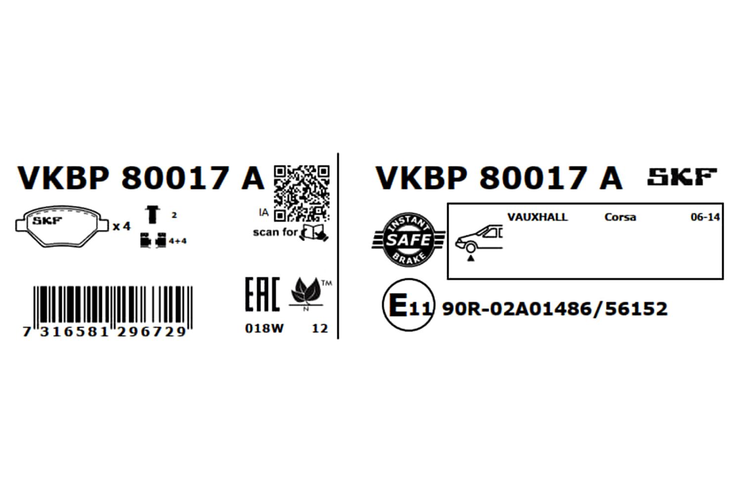 SKF VKBP 80017 A - Bremsbelagsatz, Scheibenbremse
