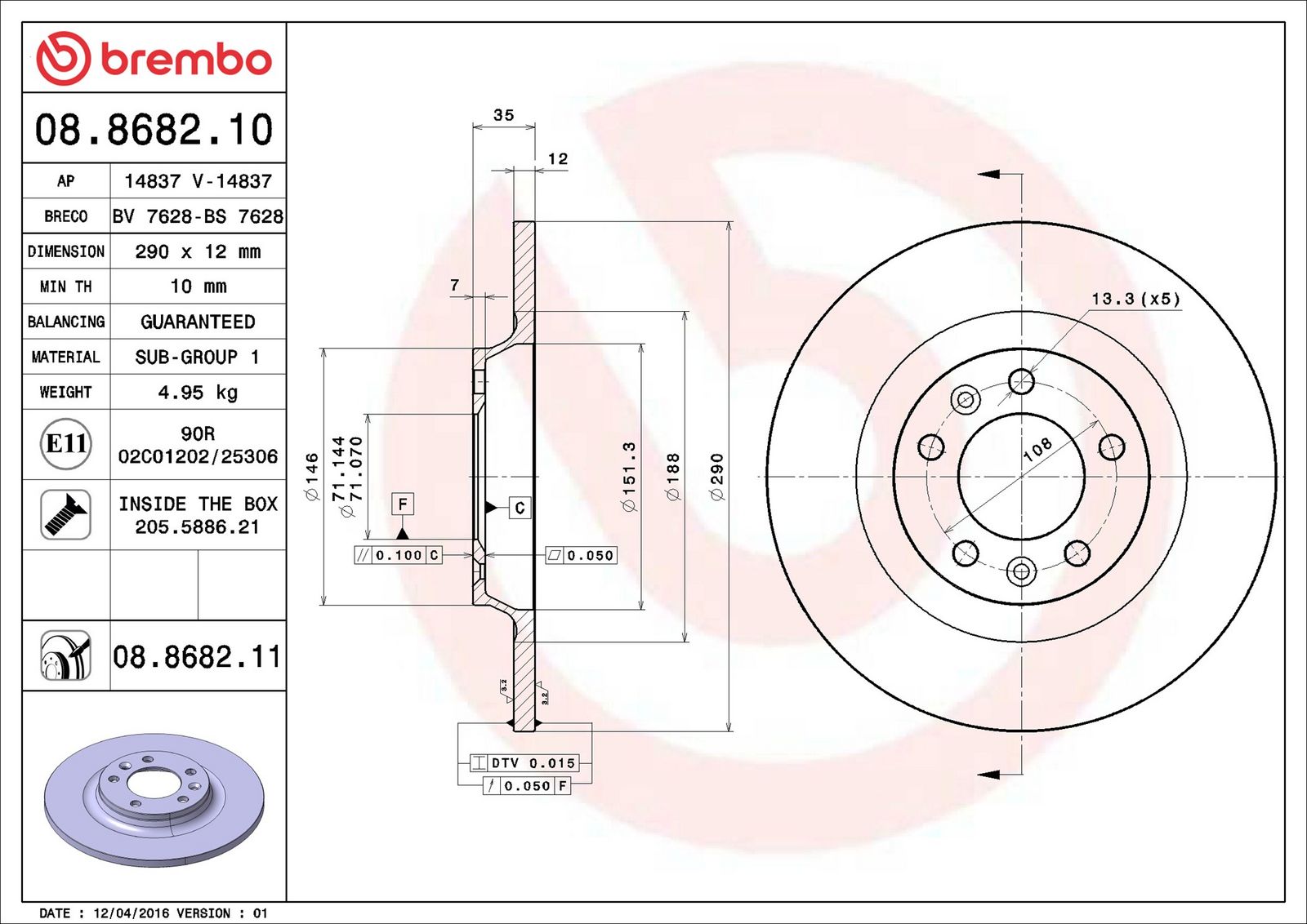 BREMBO 08.8682.11 - Bremsscheibe