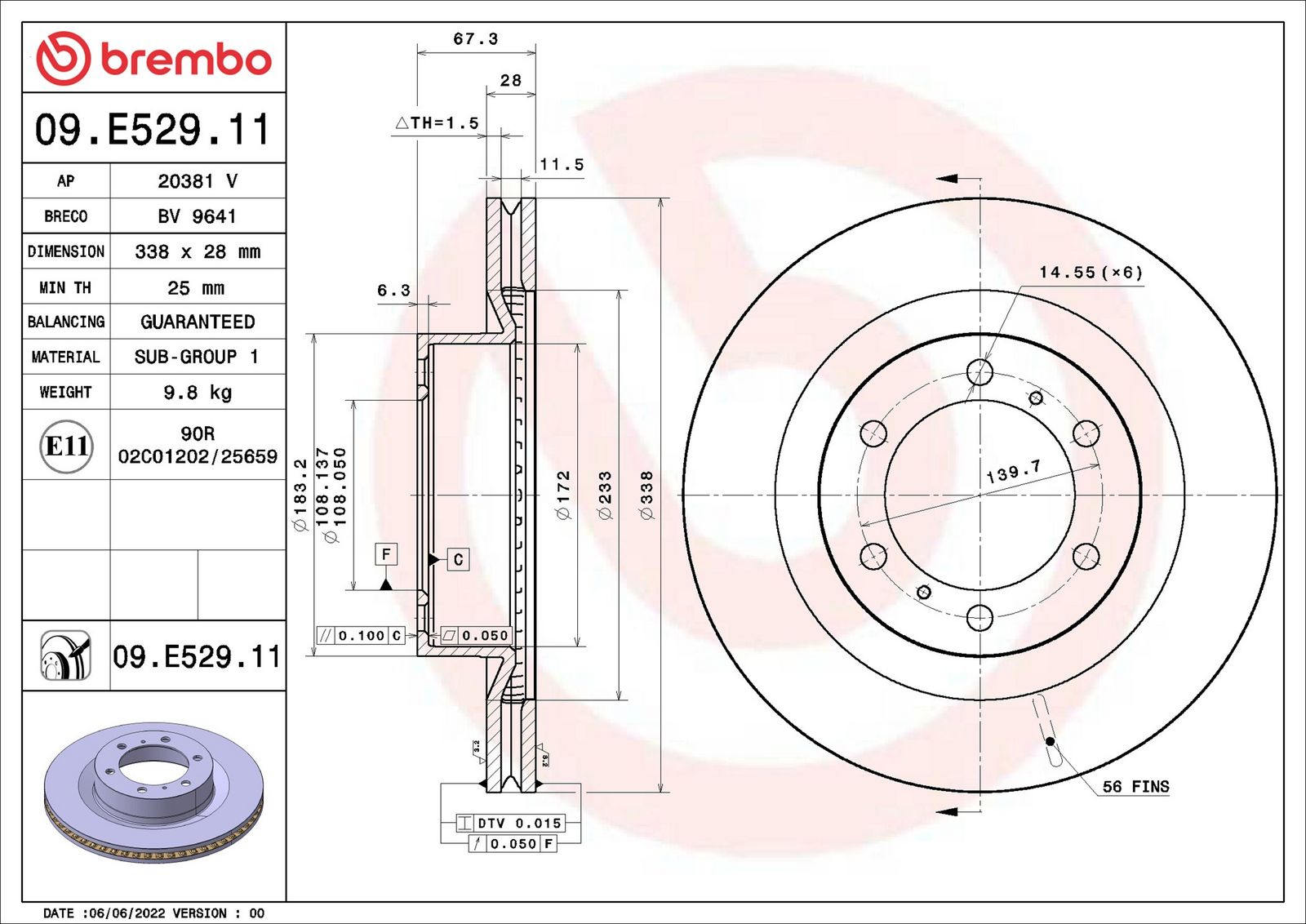 BREMBO 09.E529.11 - Bremsscheibe