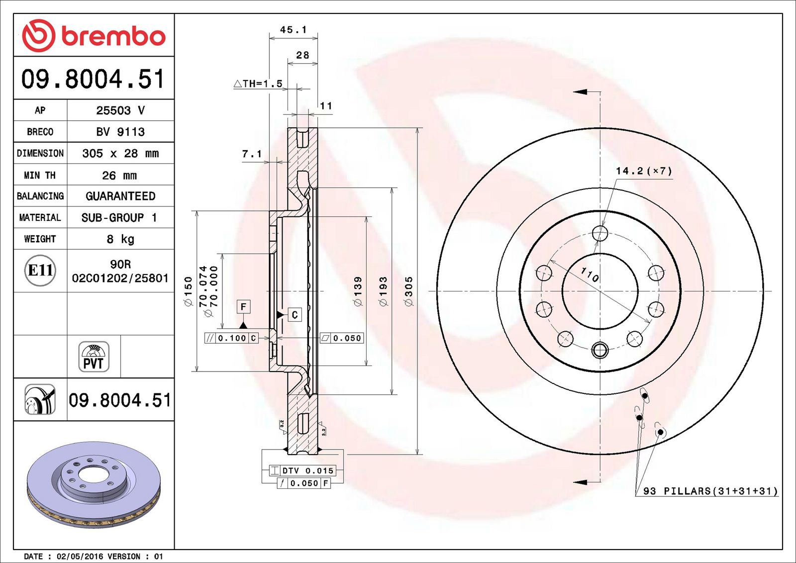 BREMBO 09.8004.51 - Bremsscheibe