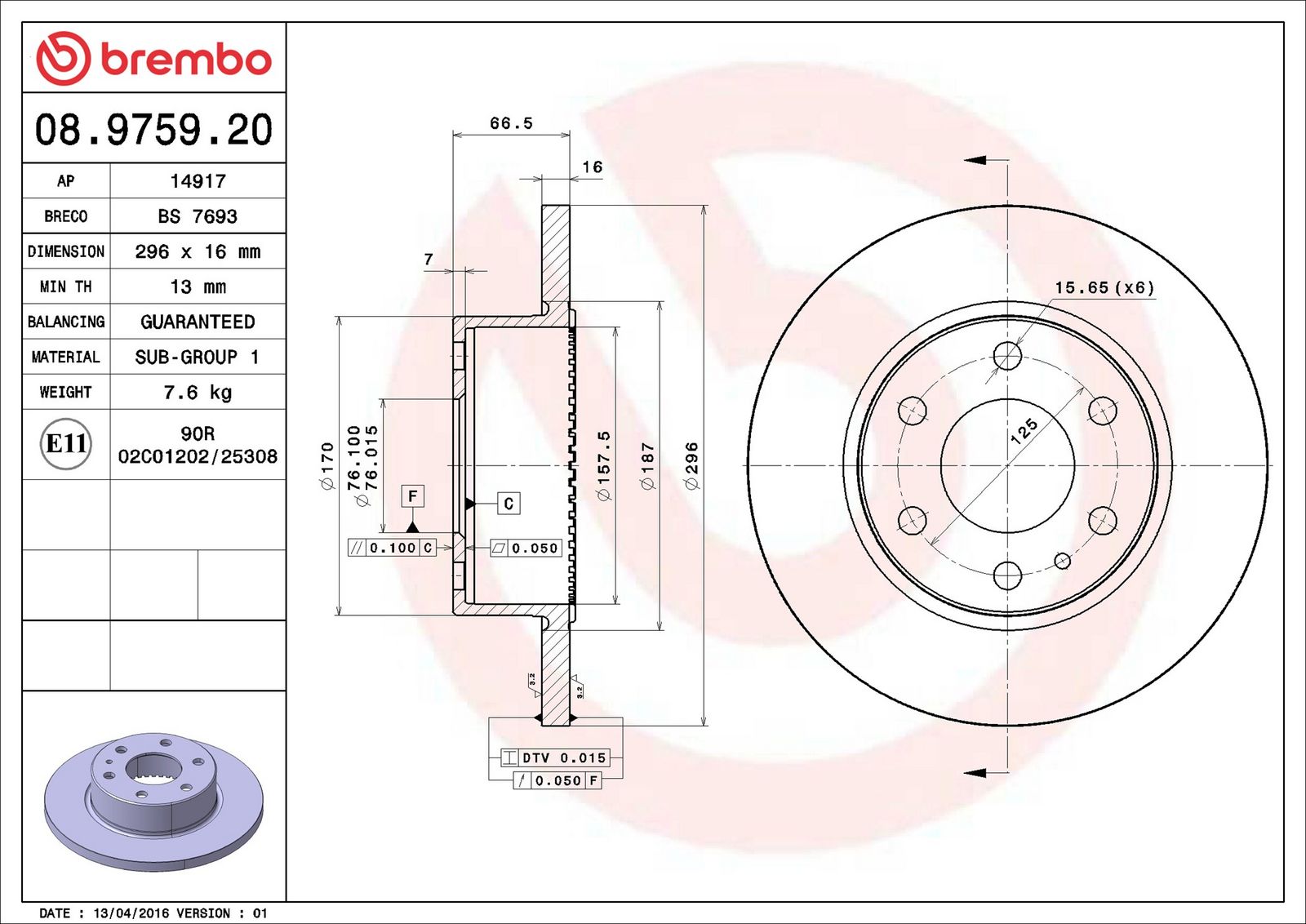 BREMBO 08.9759.20 - Bremsscheibe