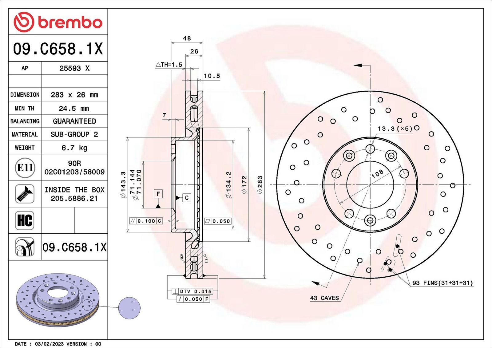 BREMBO 09.C658.1X - Bremsscheibe