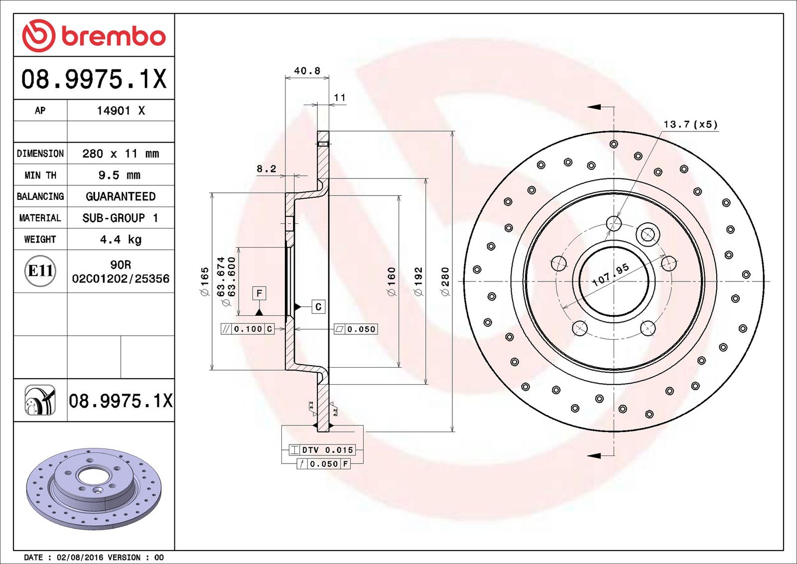 BREMBO 08.9975.1X - Bremsscheibe