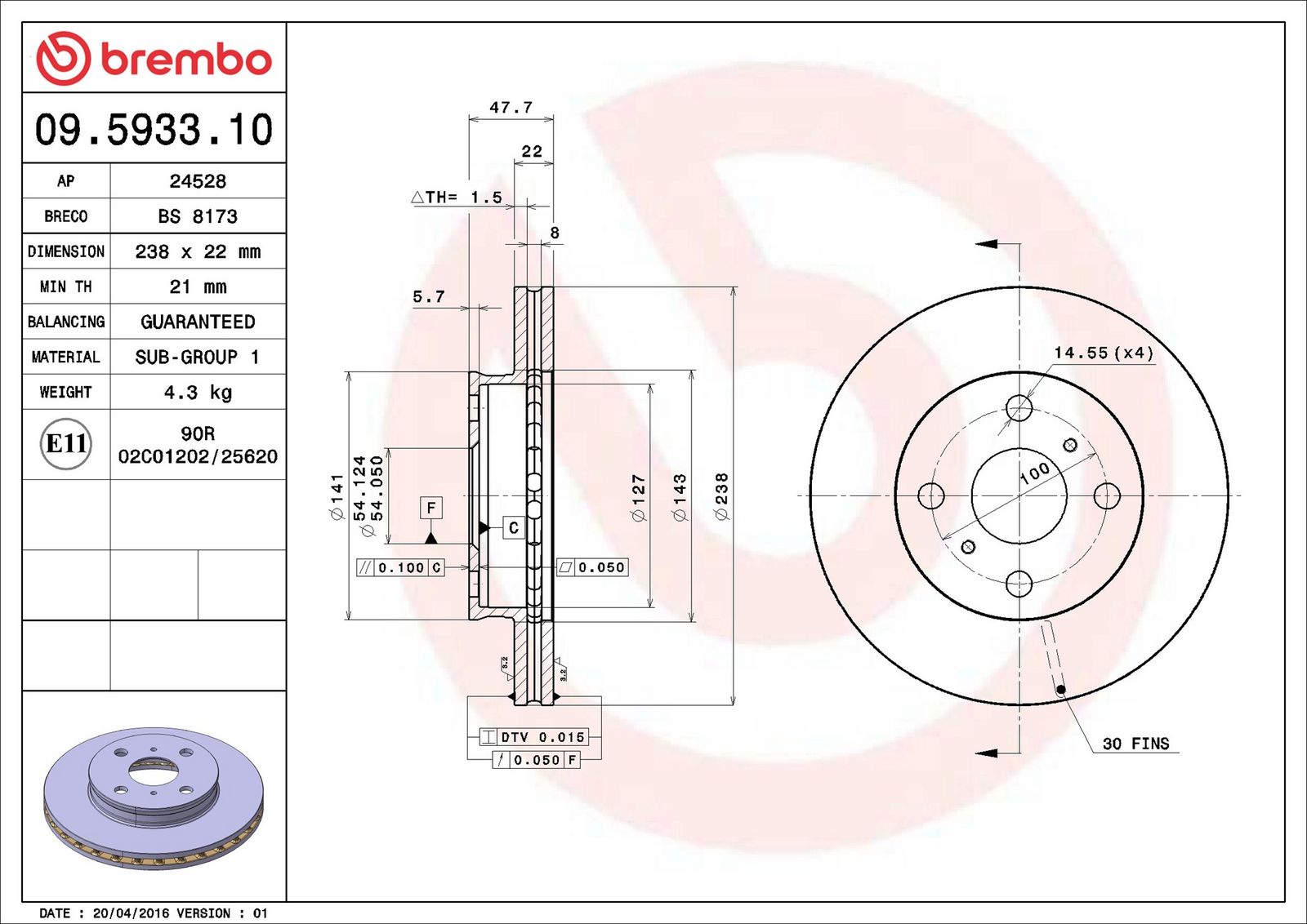 BREMBO 09.5933.10 - Bremsscheibe