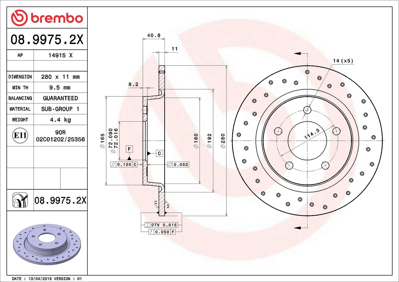 BREMBO 08.9975.2X - Bremsscheibe