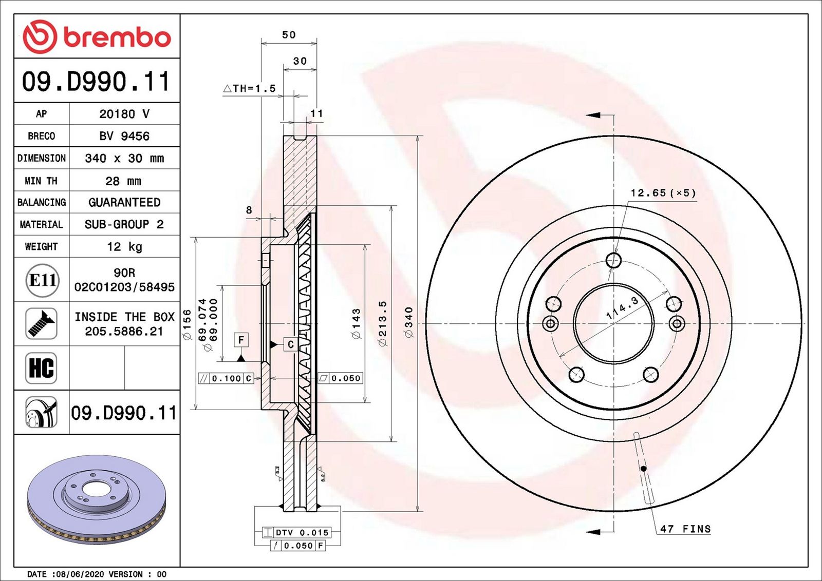 BREMBO 09.D990.11 - Bremsscheibe