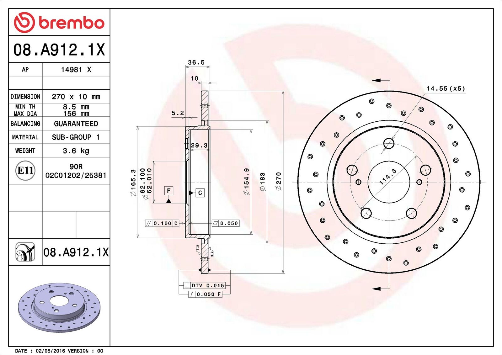 BREMBO 08.A912.1X - Bremsscheibe