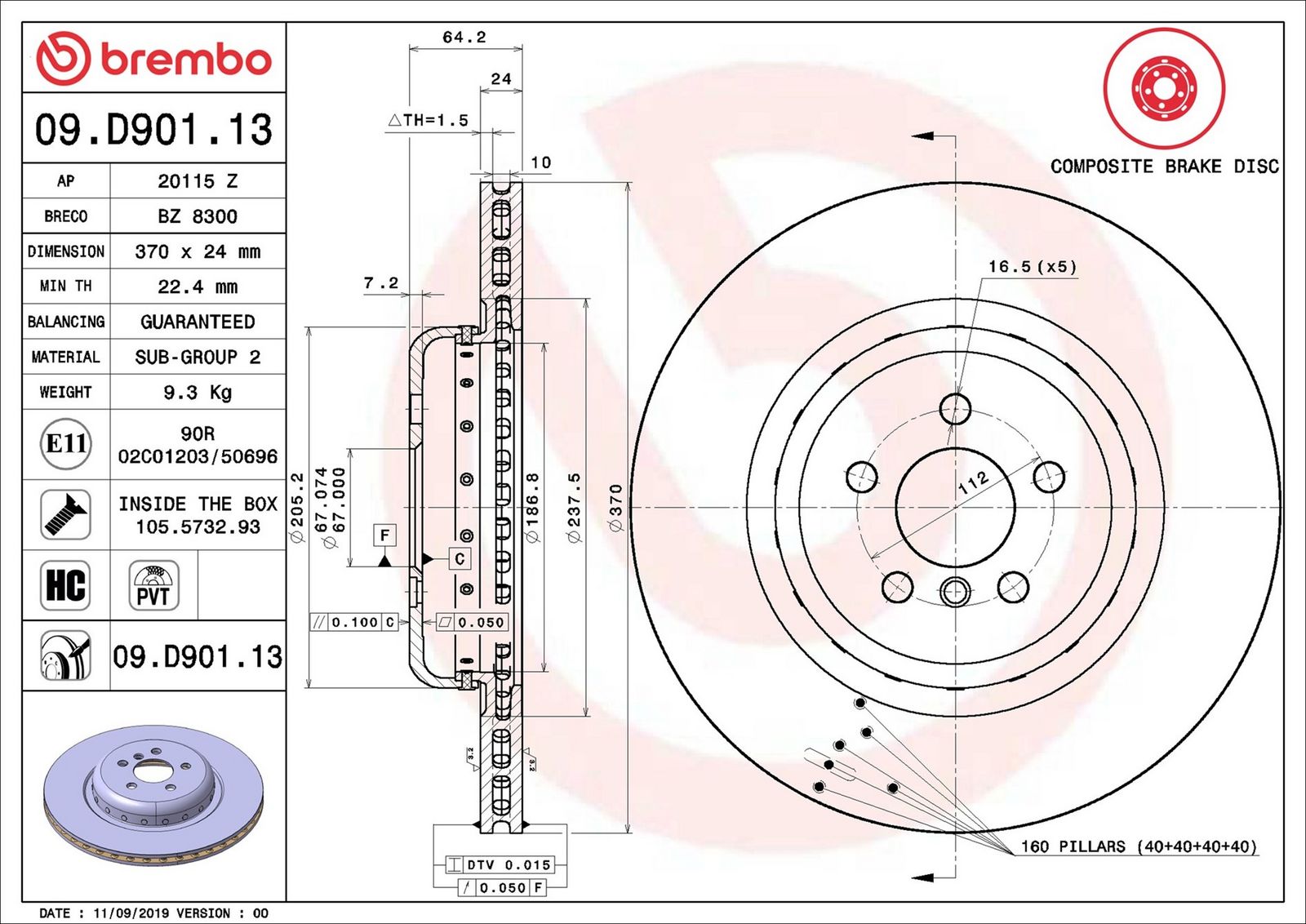 BREMBO 09.D901.13 - Bremsscheibe