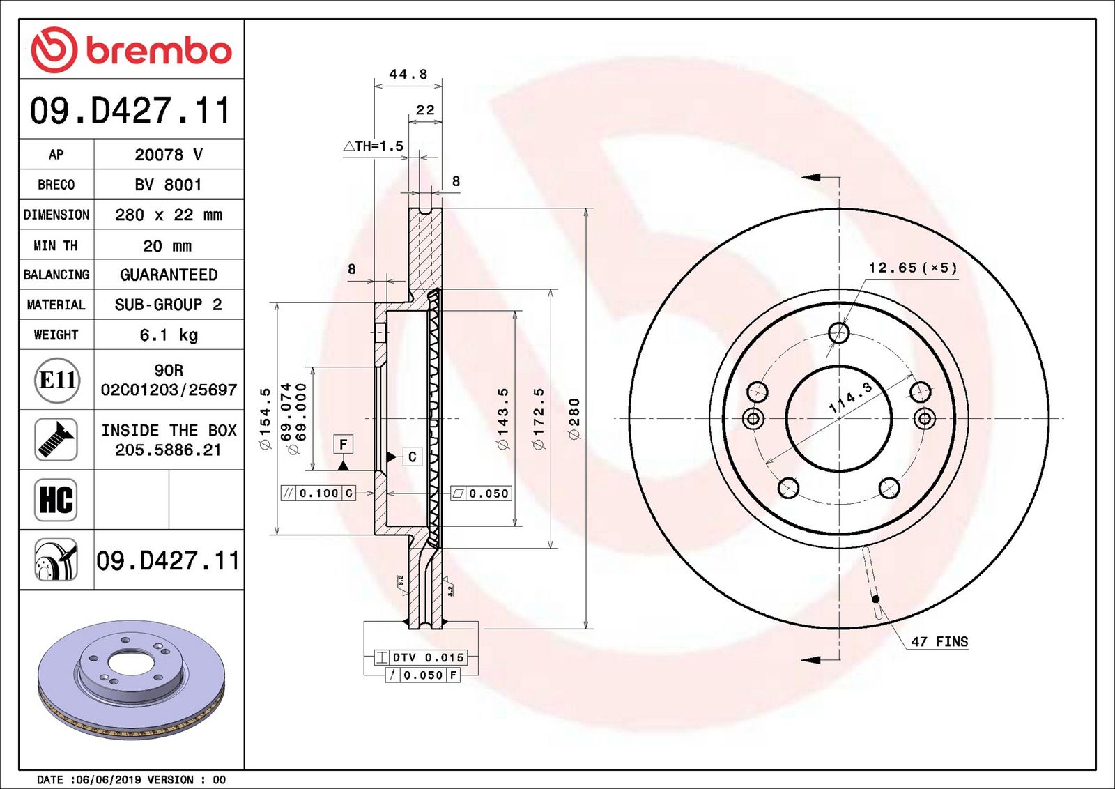 BREMBO 09.D427.11 - Bremsscheibe