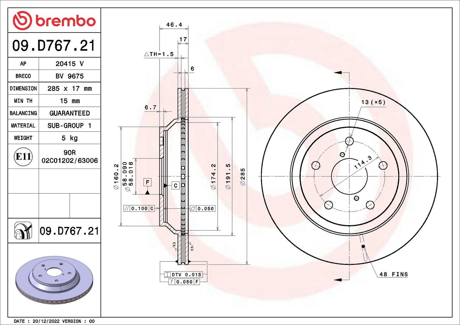 BREMBO 09.D767.21 - Bremsscheibe