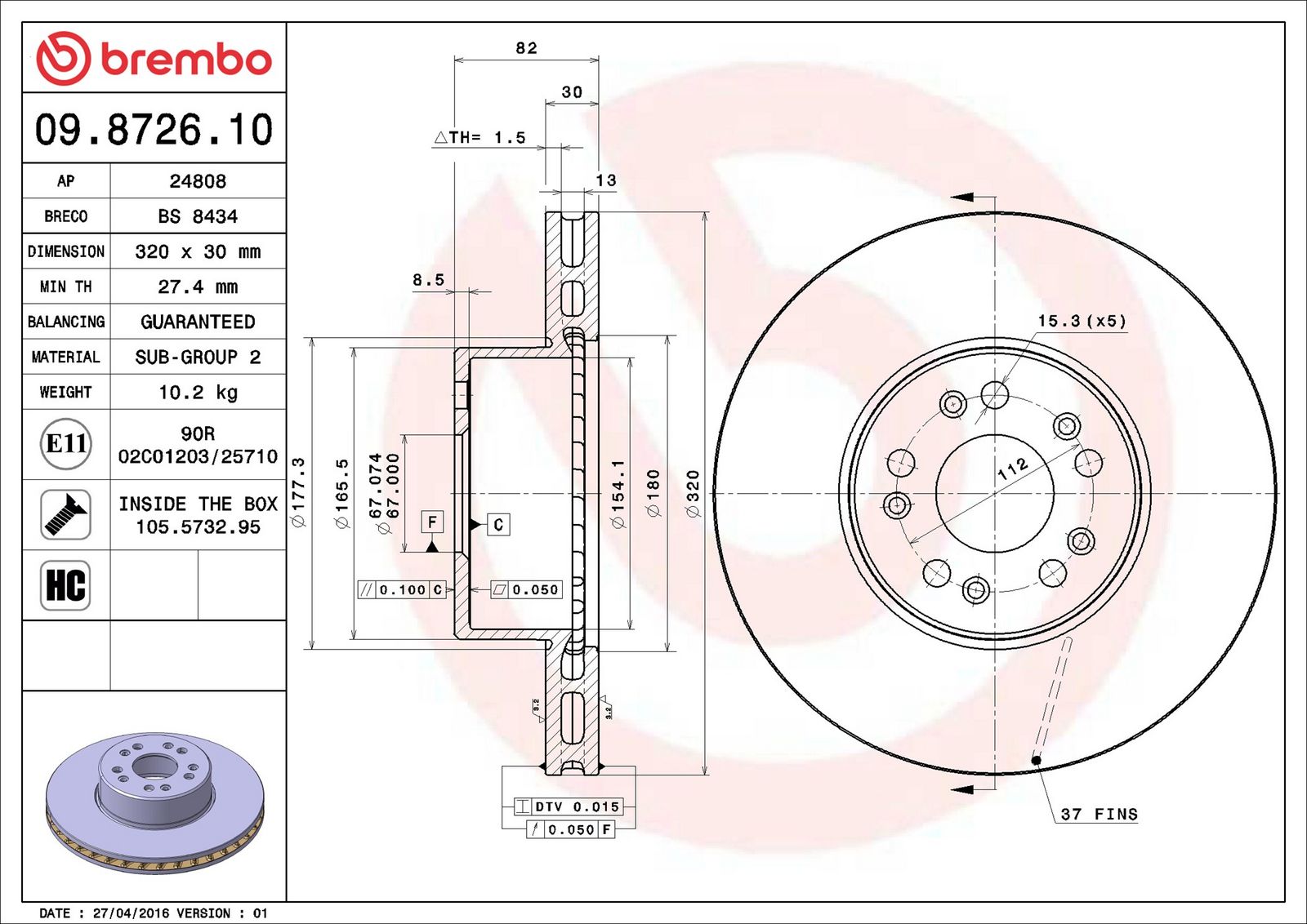 BREMBO 09.8726.10 - Bremsscheibe