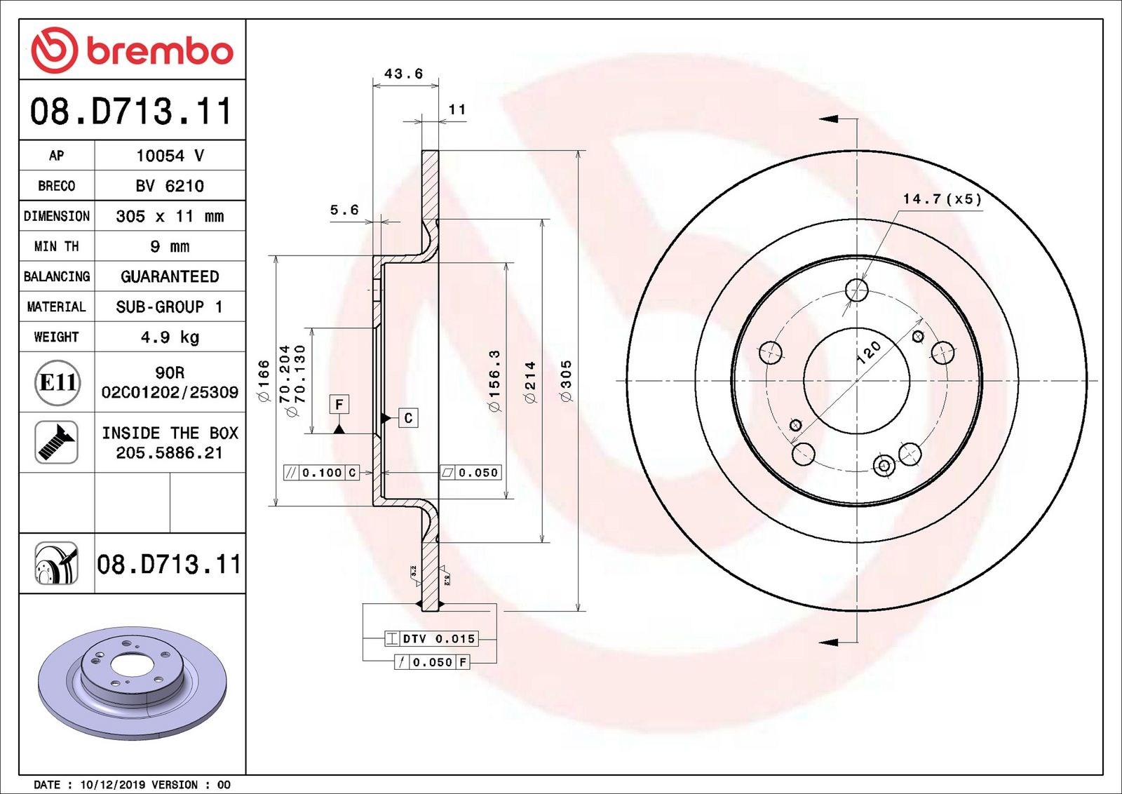 BREMBO 08.D713.11 - Bremsscheibe