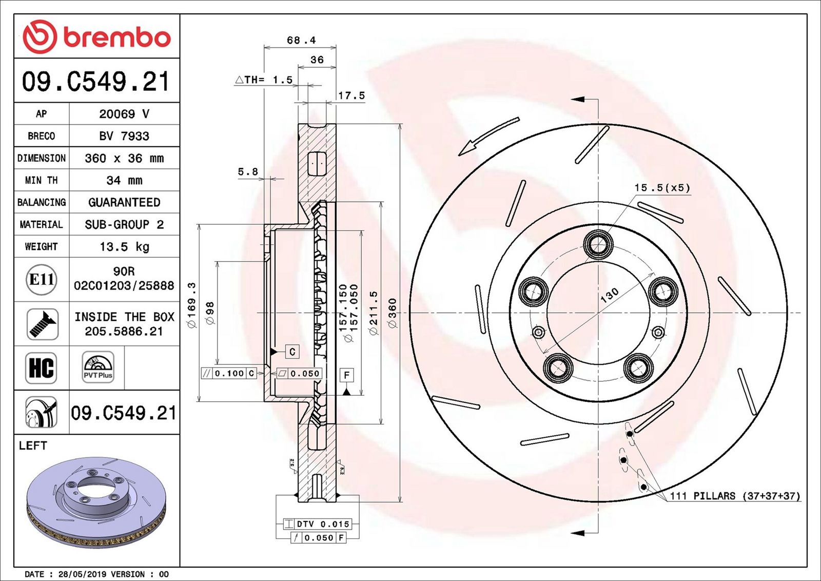 BREMBO 09.C549.21 - Bremsscheibe