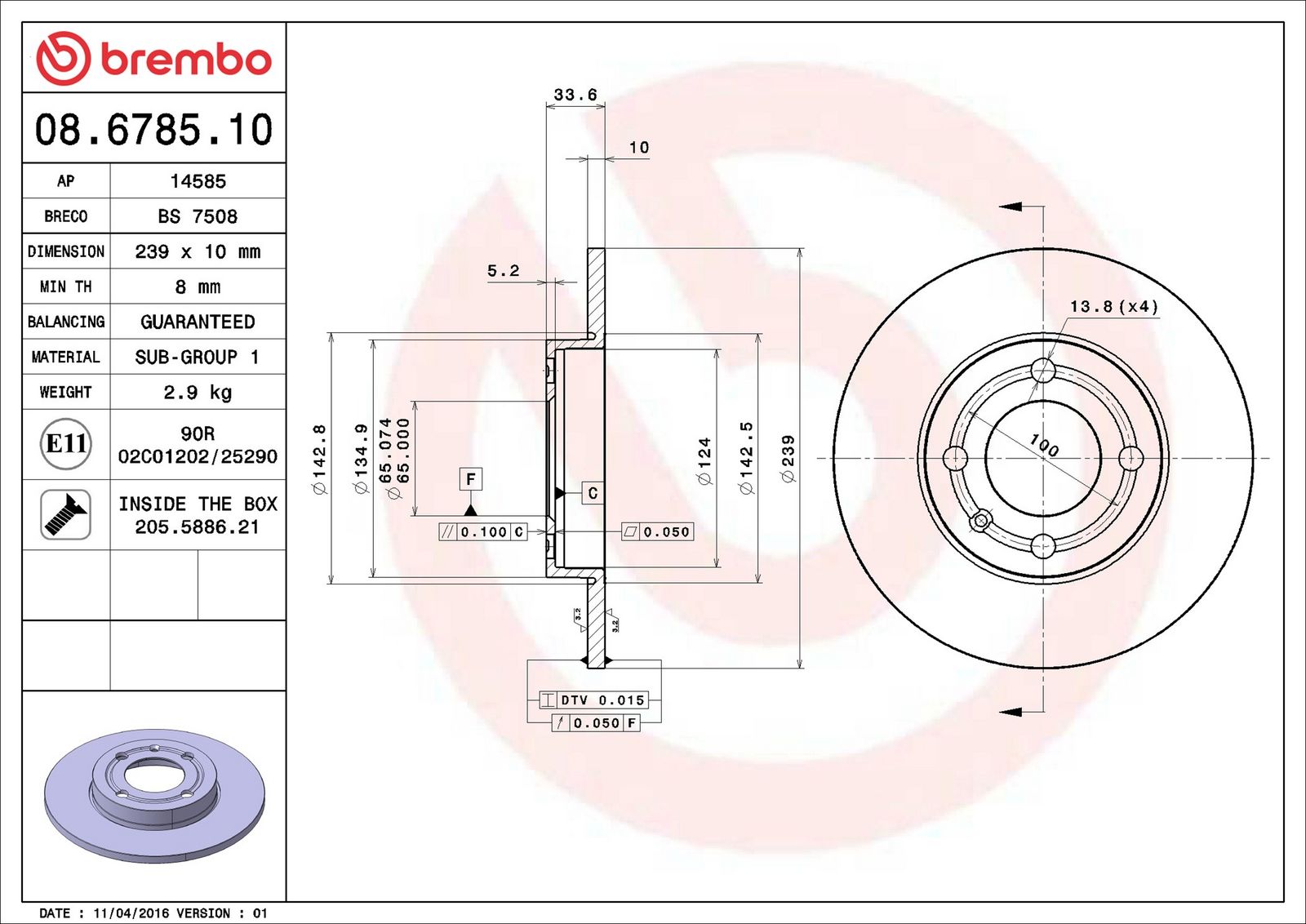 BREMBO 08.6785.10 - Bremsscheibe