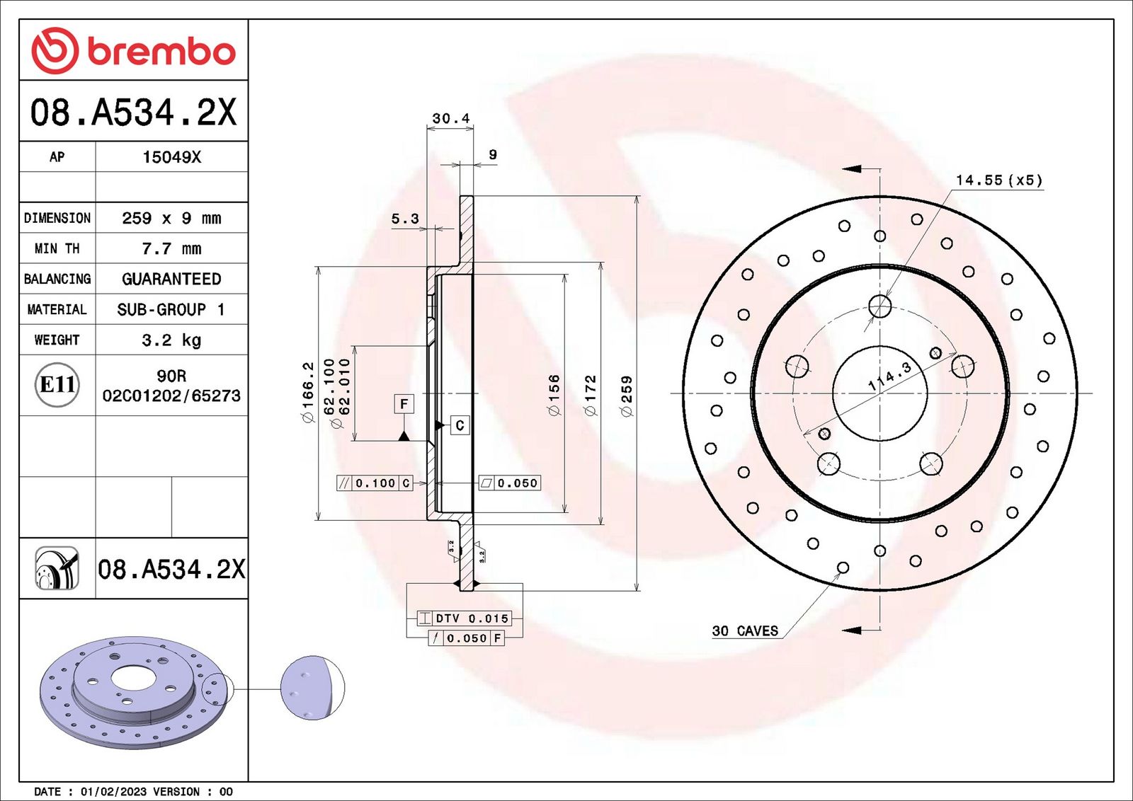 BREMBO 08.A534.2X - Bremsscheibe