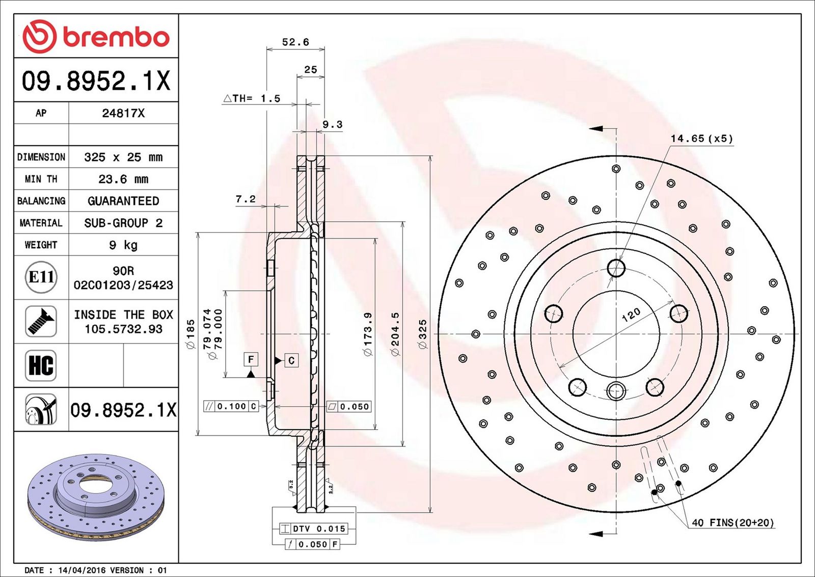 BREMBO 09.8952.1X - Bremsscheibe