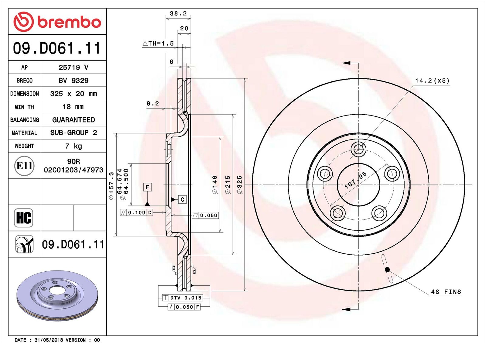 BREMBO 09.D061.11 - Bremsscheibe