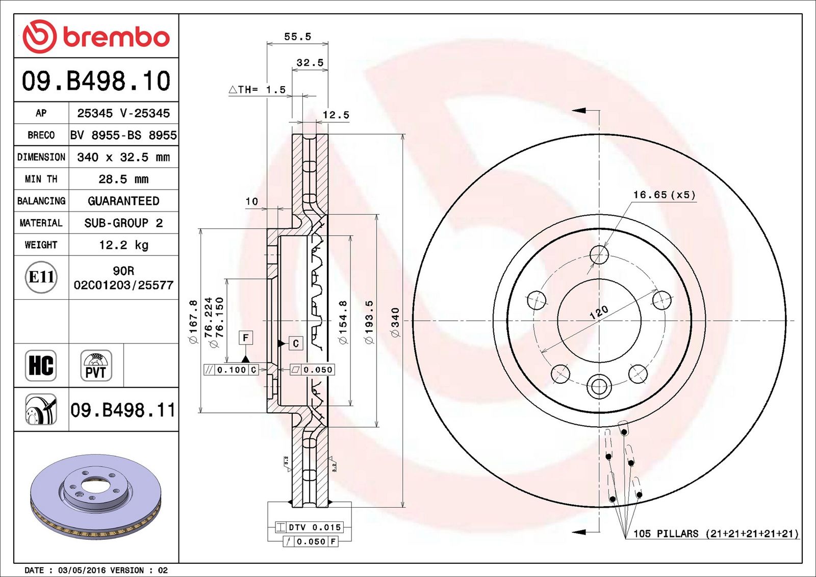 BREMBO 09.B498.11 - Bremsscheibe