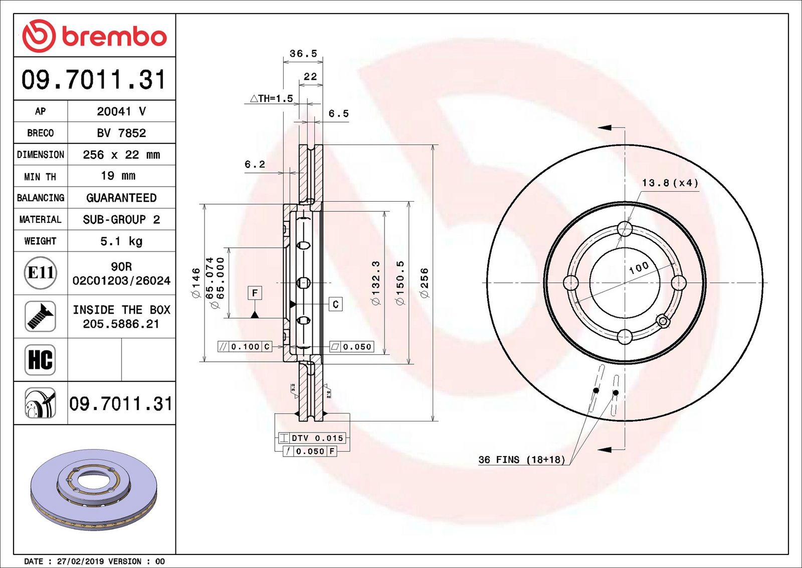 BREMBO 09.7011.31 - Bremsscheibe