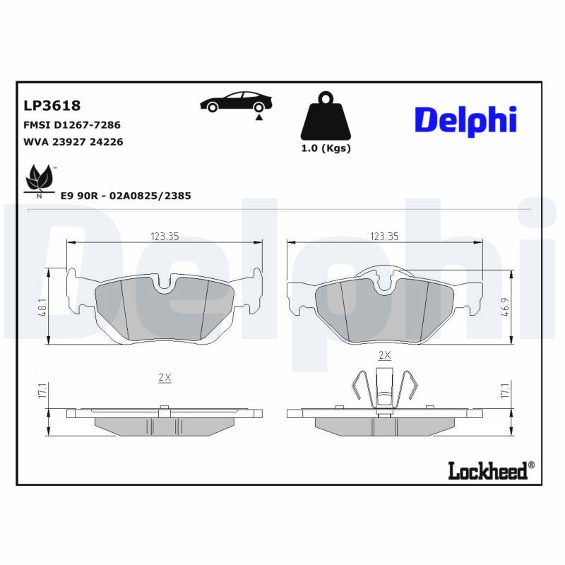 DELPHI LP3618 - Bremsbelagsatz, Scheibenbremse