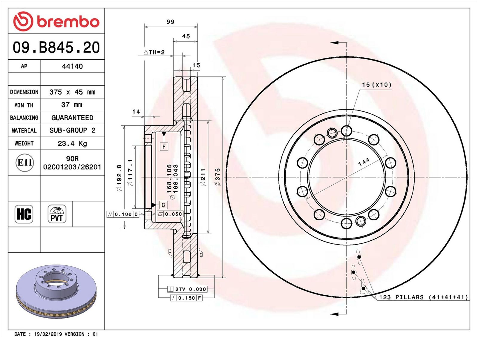 BREMBO 09.B845.20 - Bremsscheibe