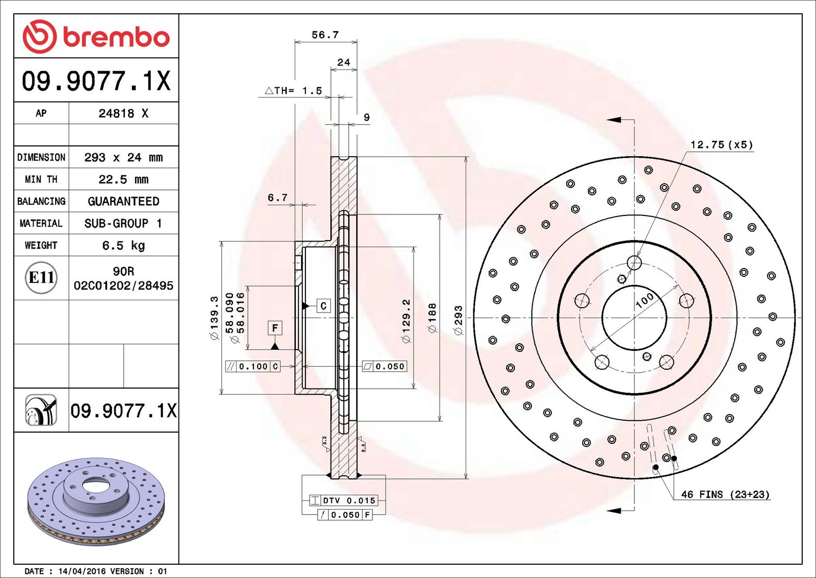 BREMBO 09.9077.1X - Bremsscheibe