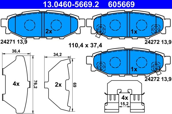 ATE 13.0460-5669.2 - Bremsbelagsatz, Scheibenbremse