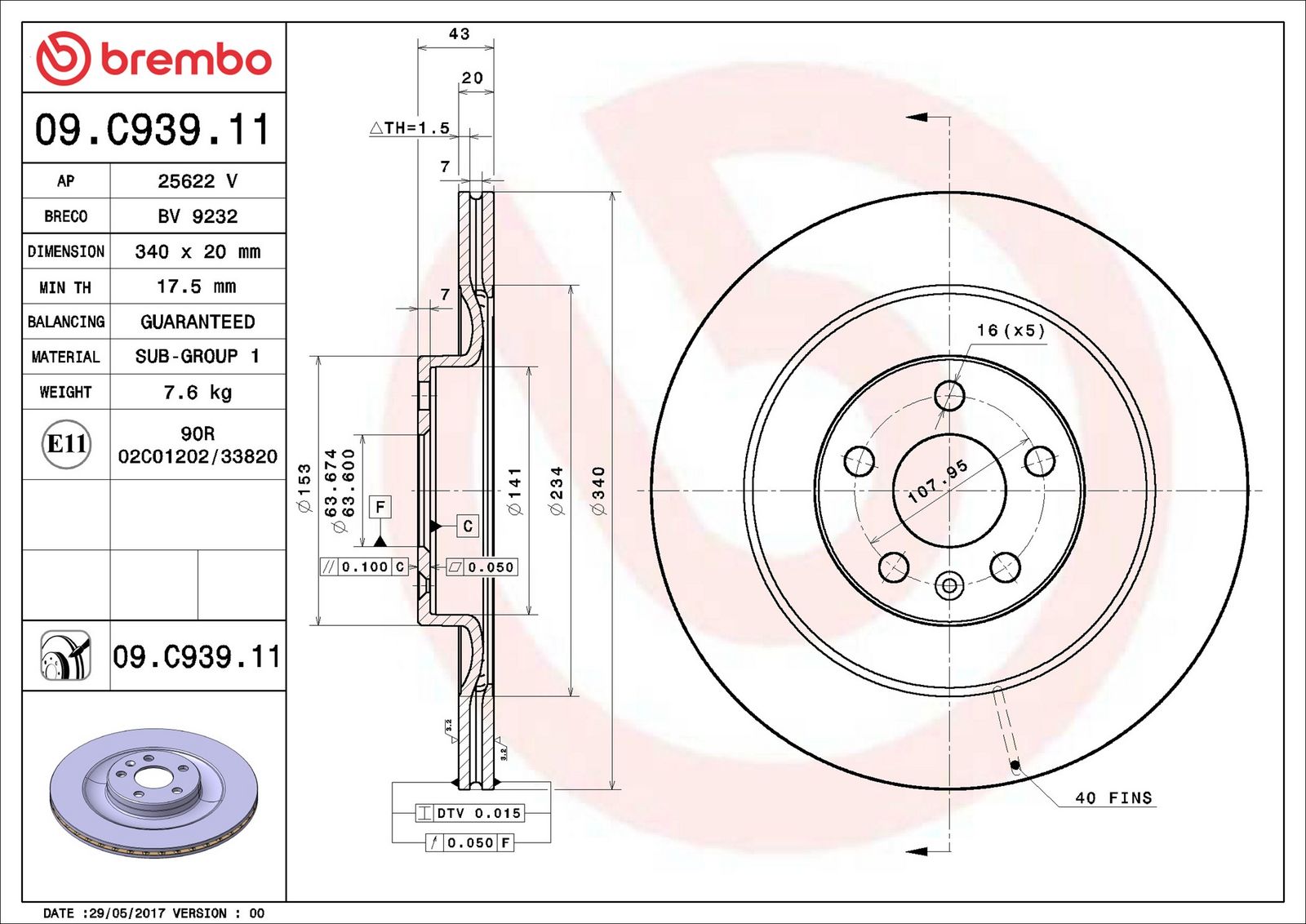 BREMBO 09.C939.11 - Bremsscheibe