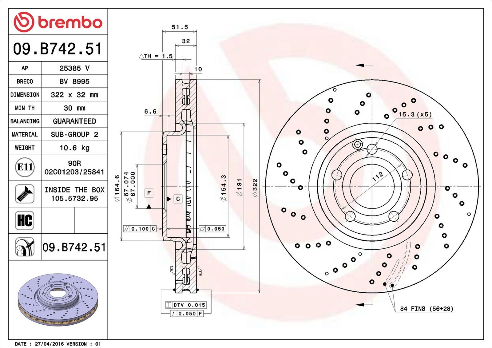 BREMBO 09.B742.51 - Bremsscheibe