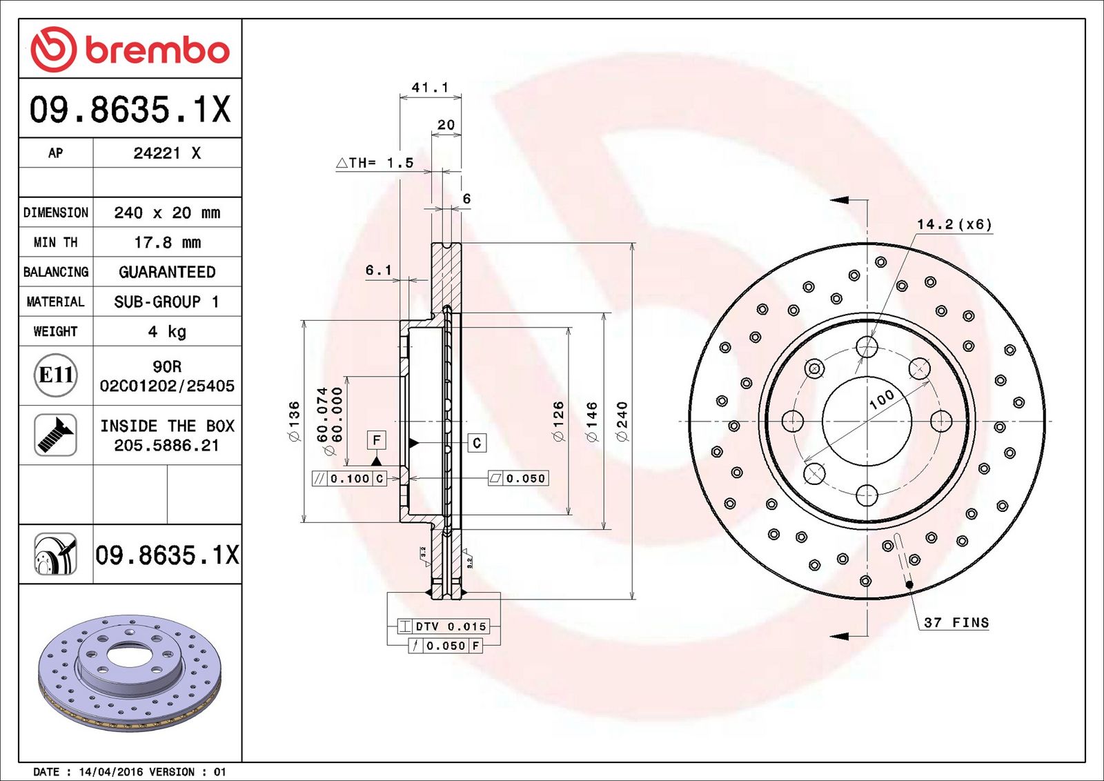 BREMBO 09.8635.1X - Bremsscheibe