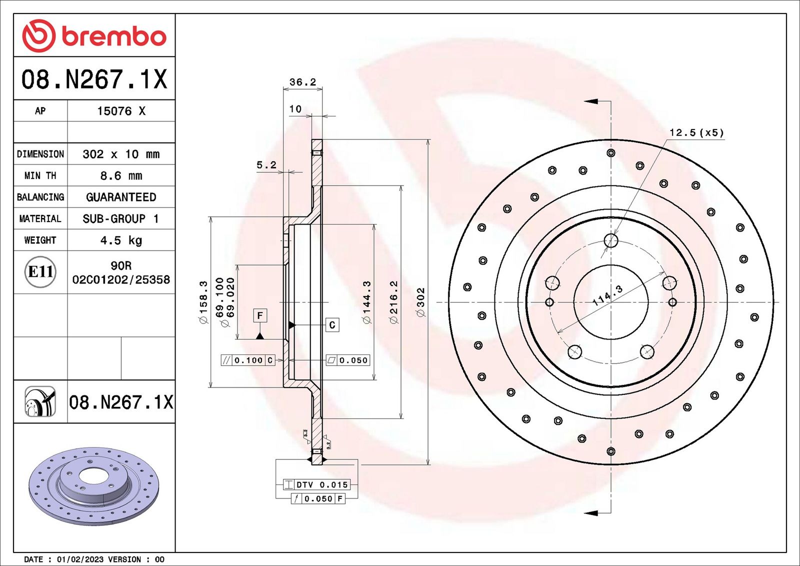 BREMBO 08.N267.1X - Bremsscheibe