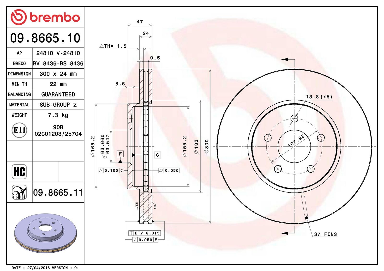 BREMBO 09.8665.11 - Bremsscheibe