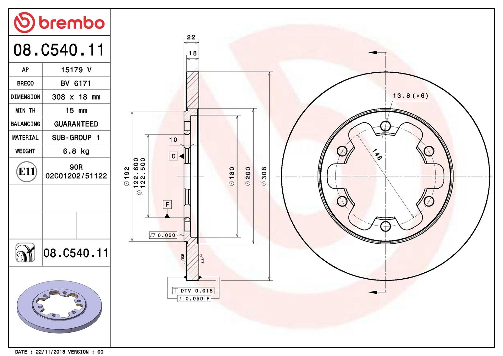 BREMBO 08.C540.11 - Bremsscheibe