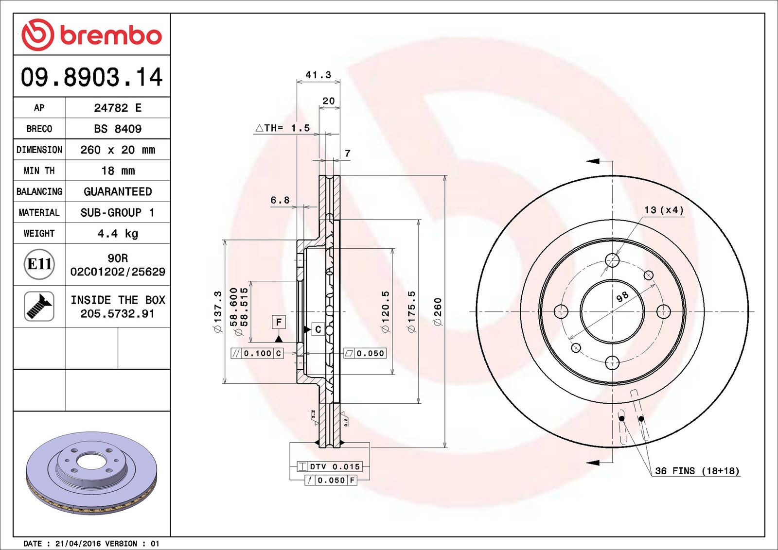 BREMBO 09.8903.14 - Bremsscheibe