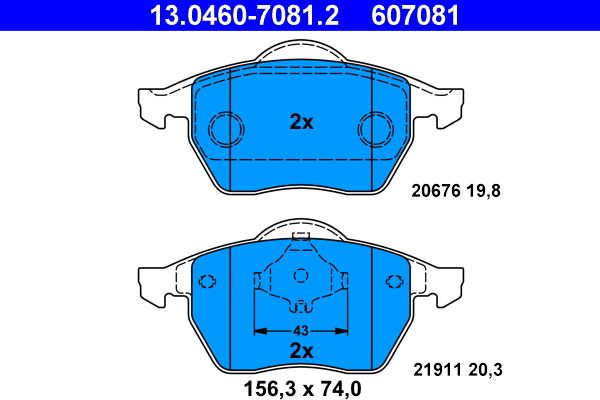 ATE 13.0460-7081.2 - Bremsbelagsatz, Scheibenbremse
