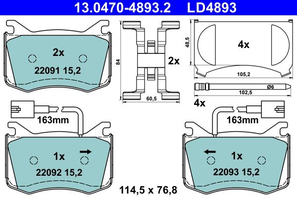 ATE 13.0470-4893.2 - Bremsbelagsatz, Scheibenbremse