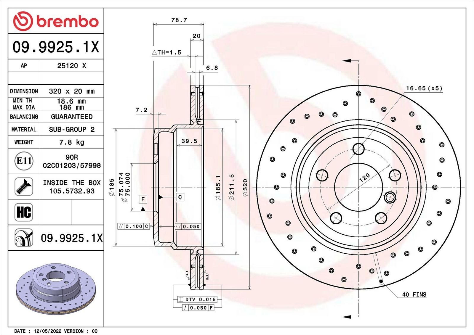 BREMBO 09.9925.1X - Bremsscheibe
