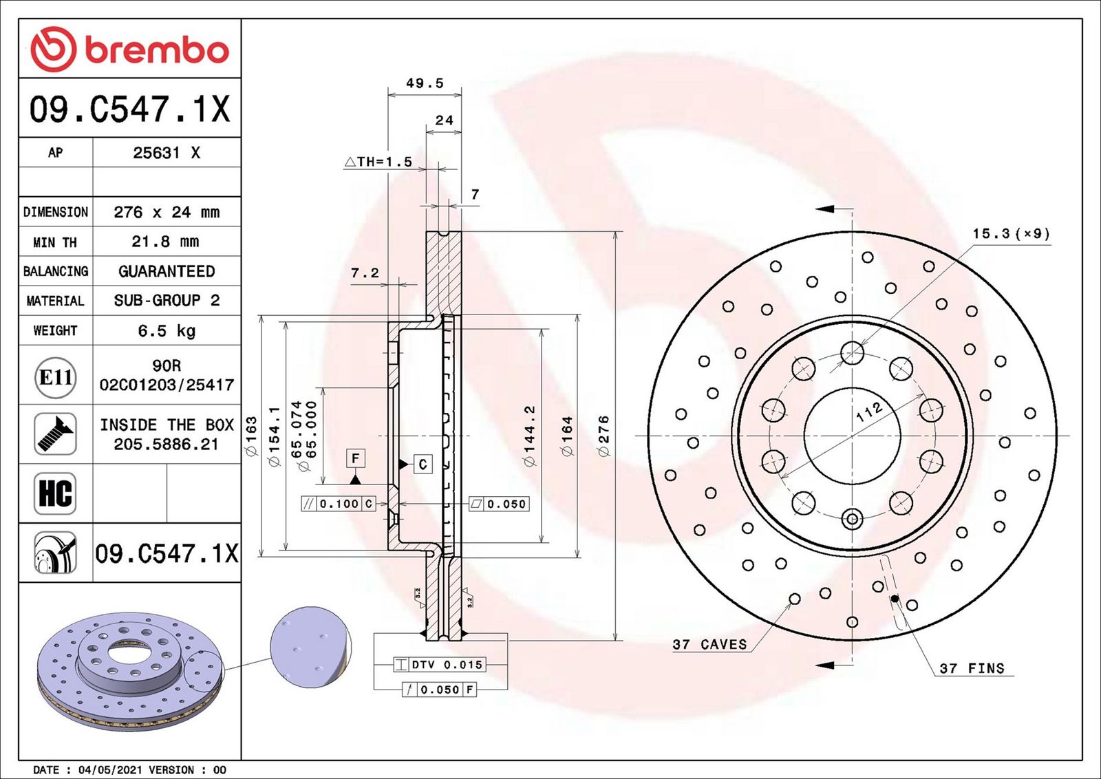 BREMBO 09.C547.1X - Bremsscheibe