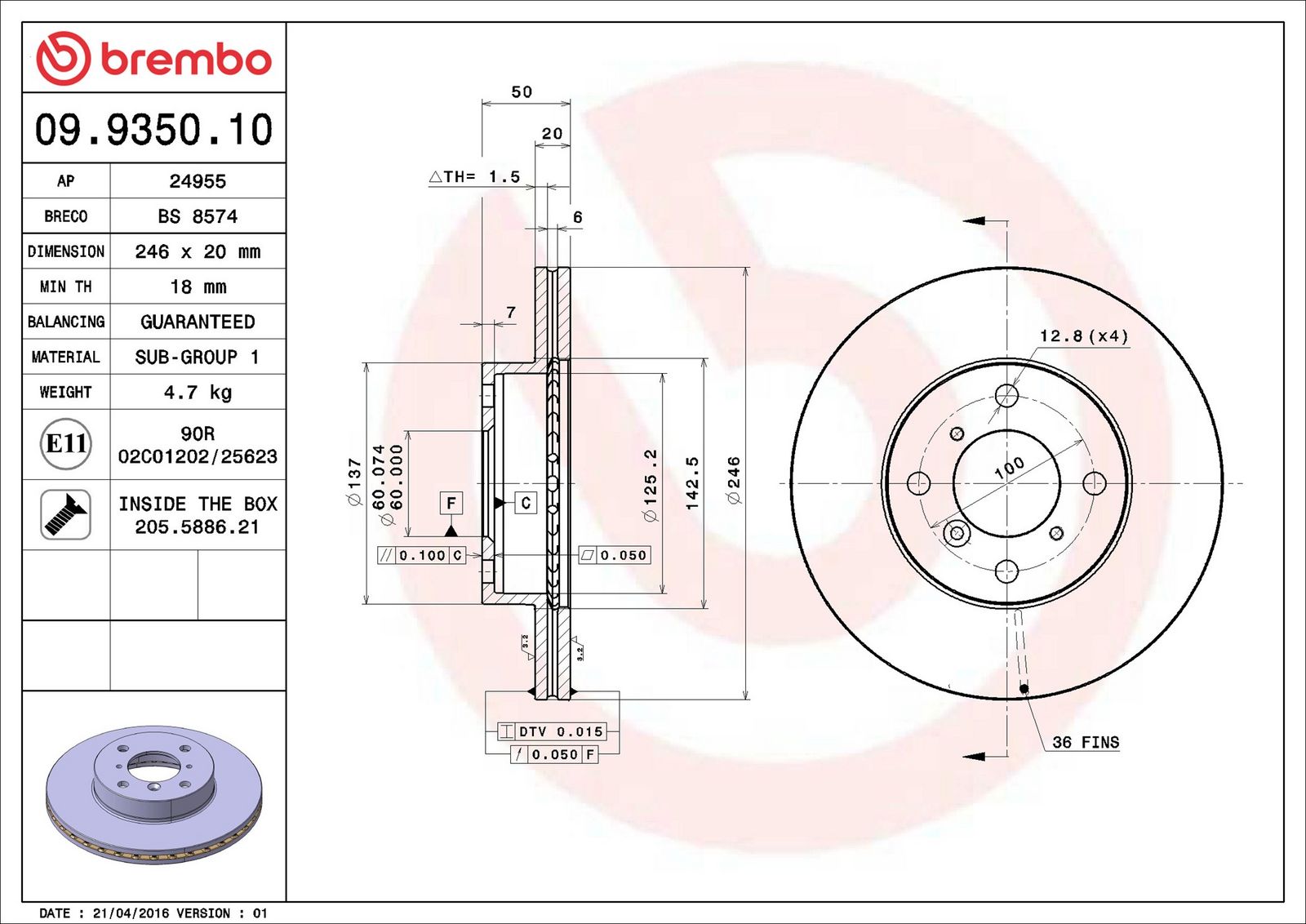 BREMBO 09.9350.10 - Bremsscheibe