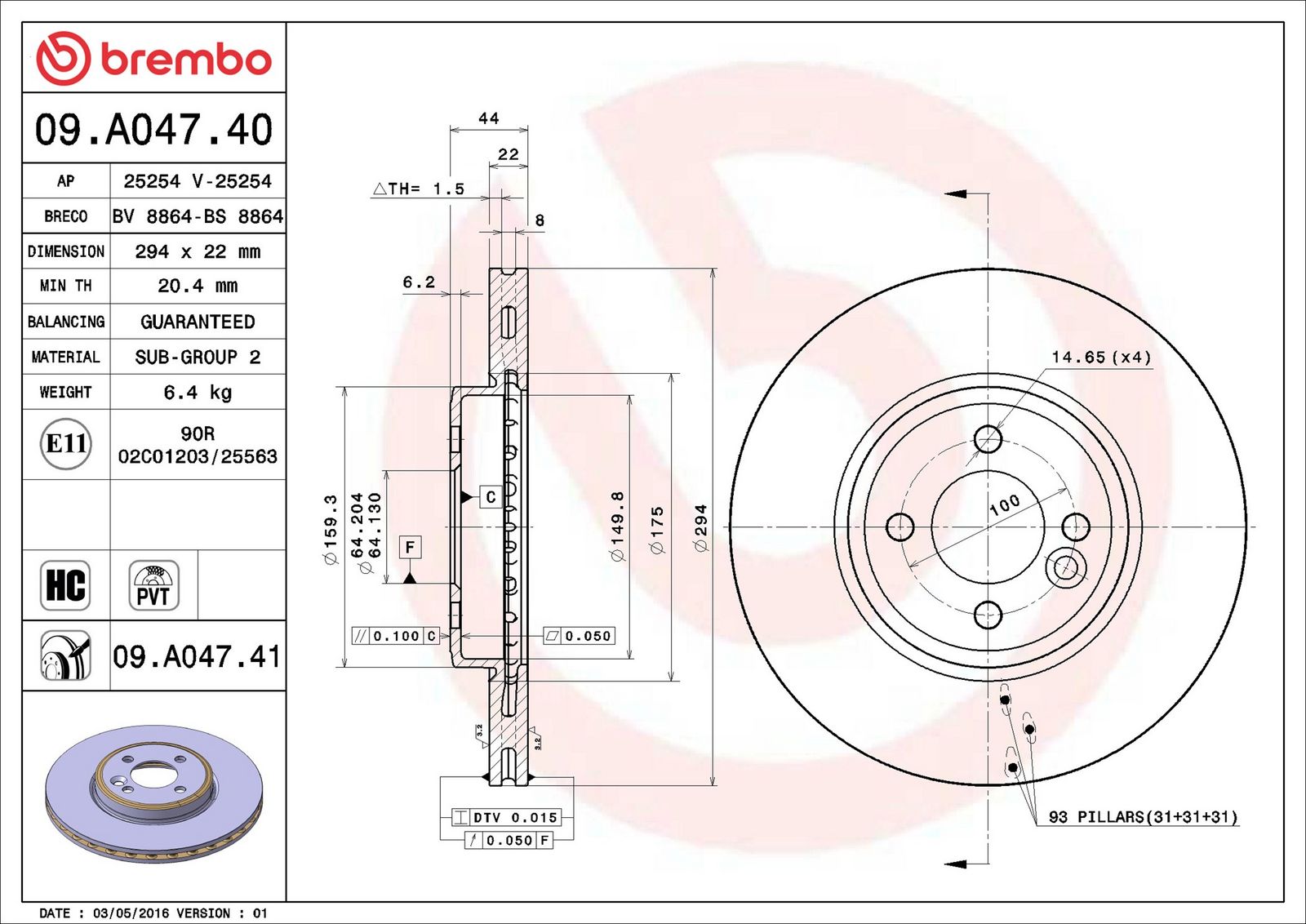 BREMBO 09.A047.41 - Bremsscheibe