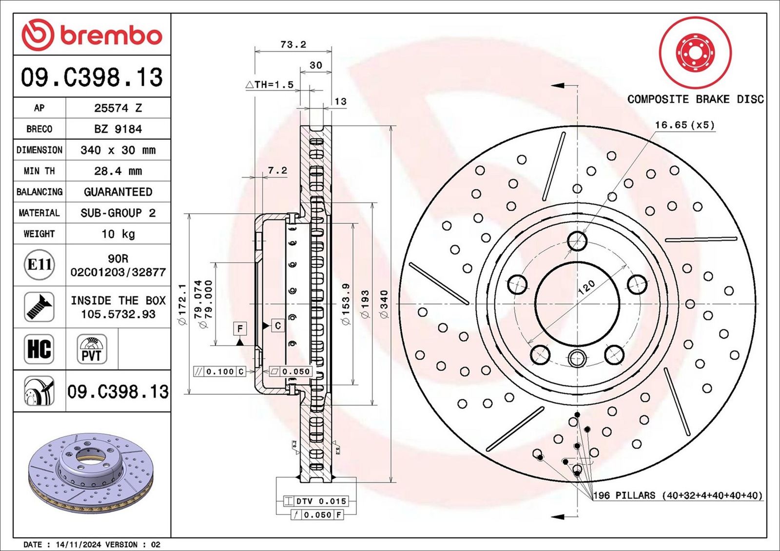 BREMBO 09.C398.13 - Bremsscheibe