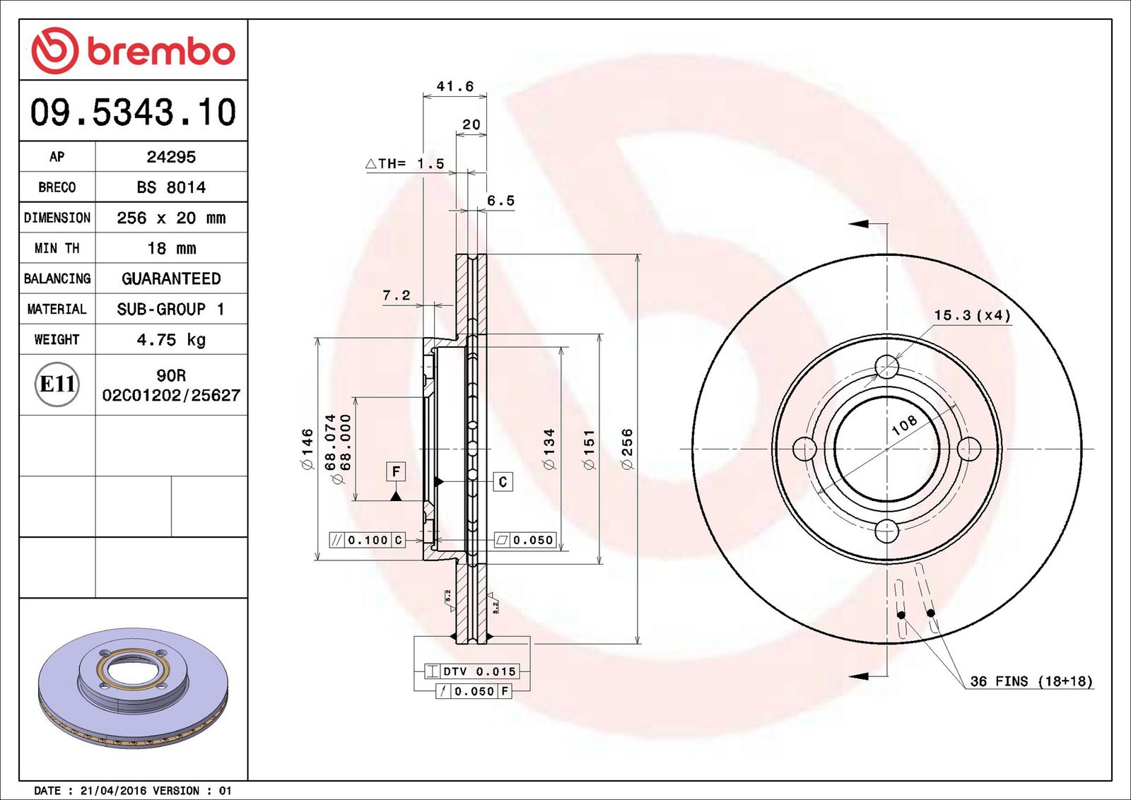 BREMBO 09.5343.10 - Bremsscheibe