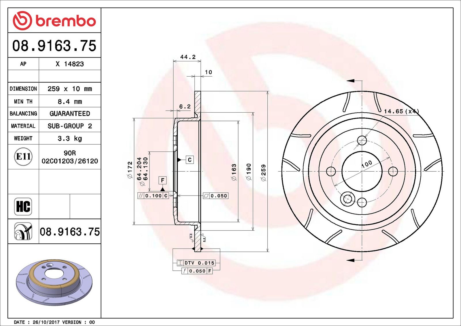 BREMBO 08.9163.75 - Bremsscheibe