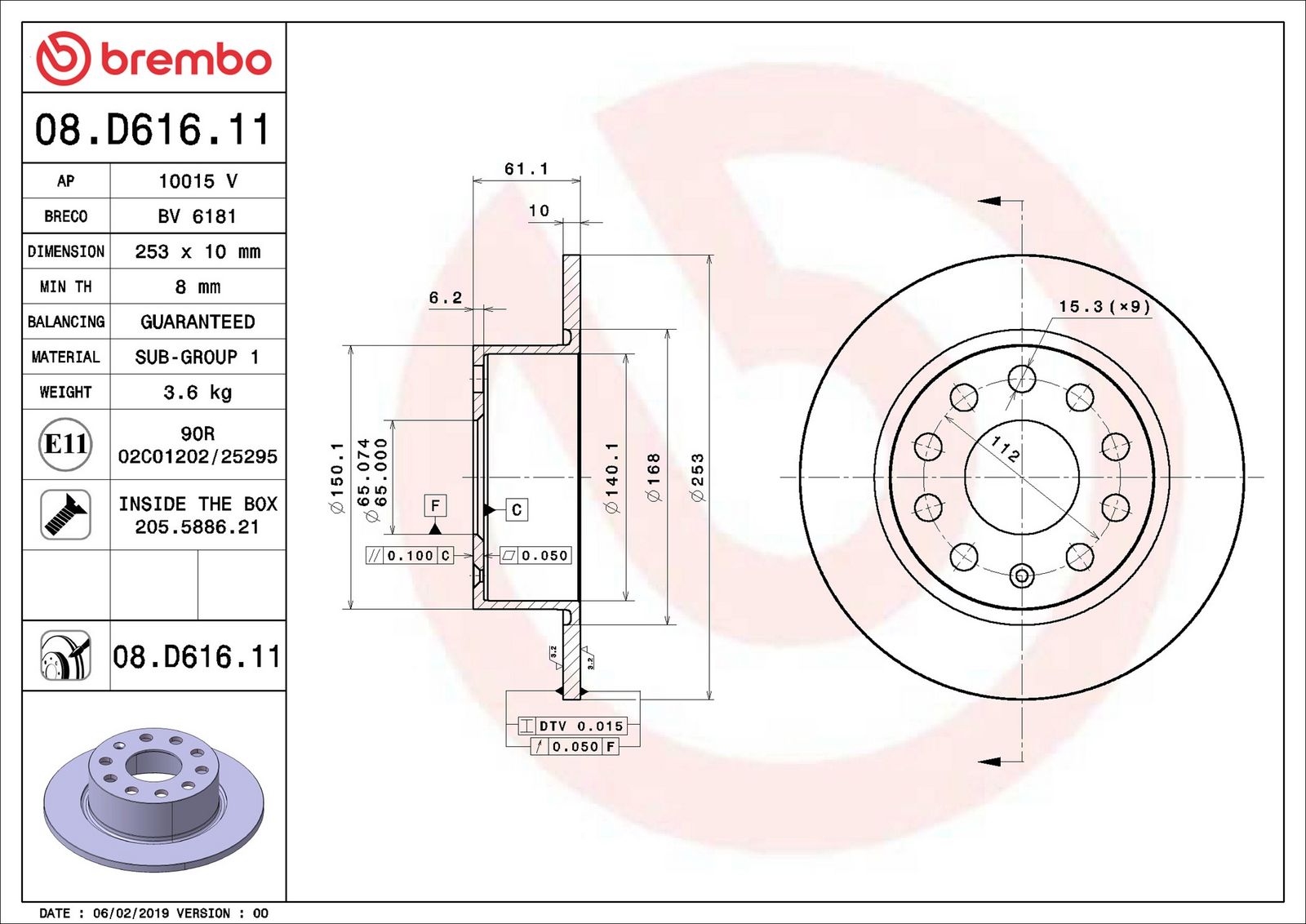 BREMBO 08.D616.11 - Bremsscheibe