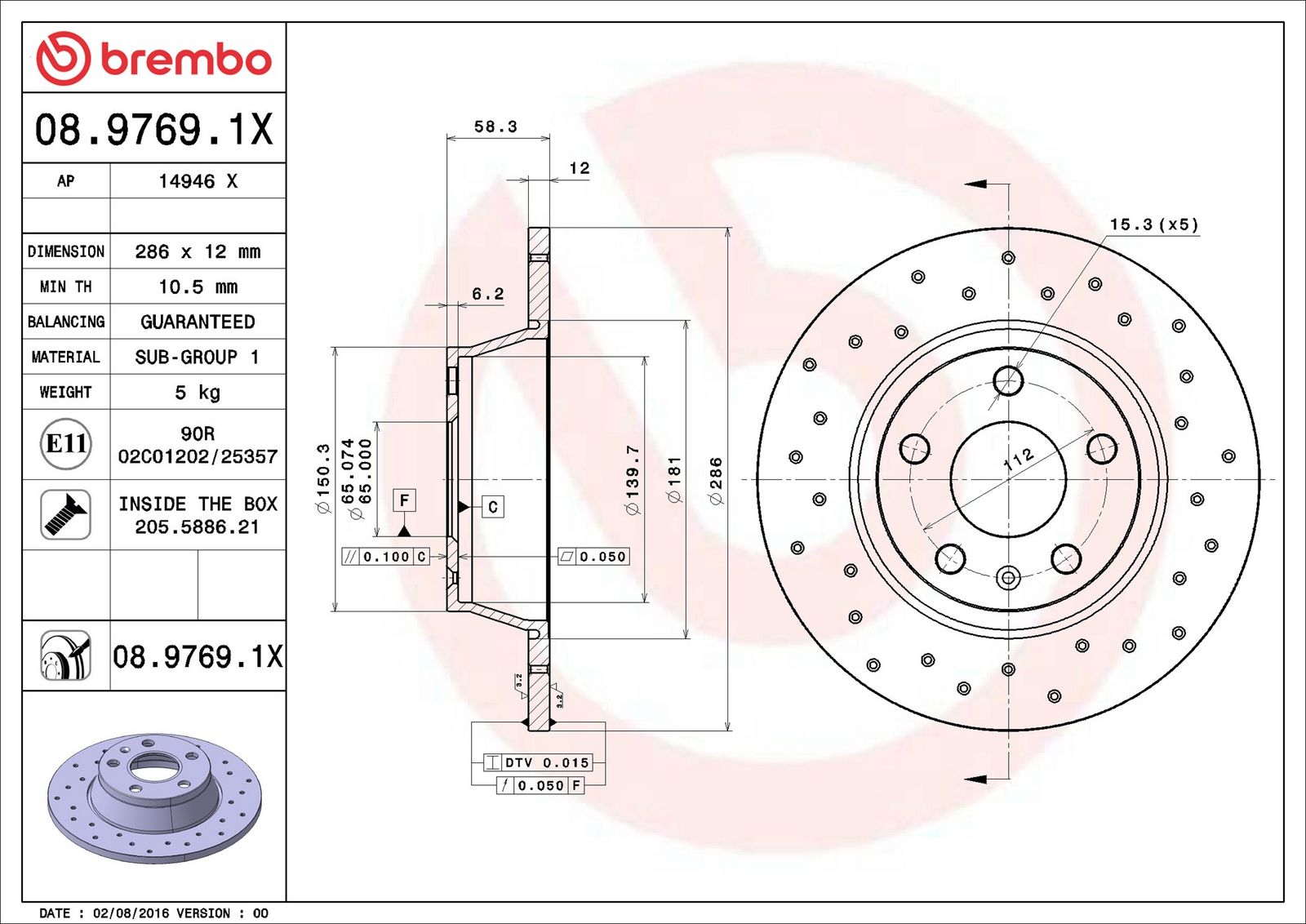 BREMBO 08.9769.1X - Bremsscheibe