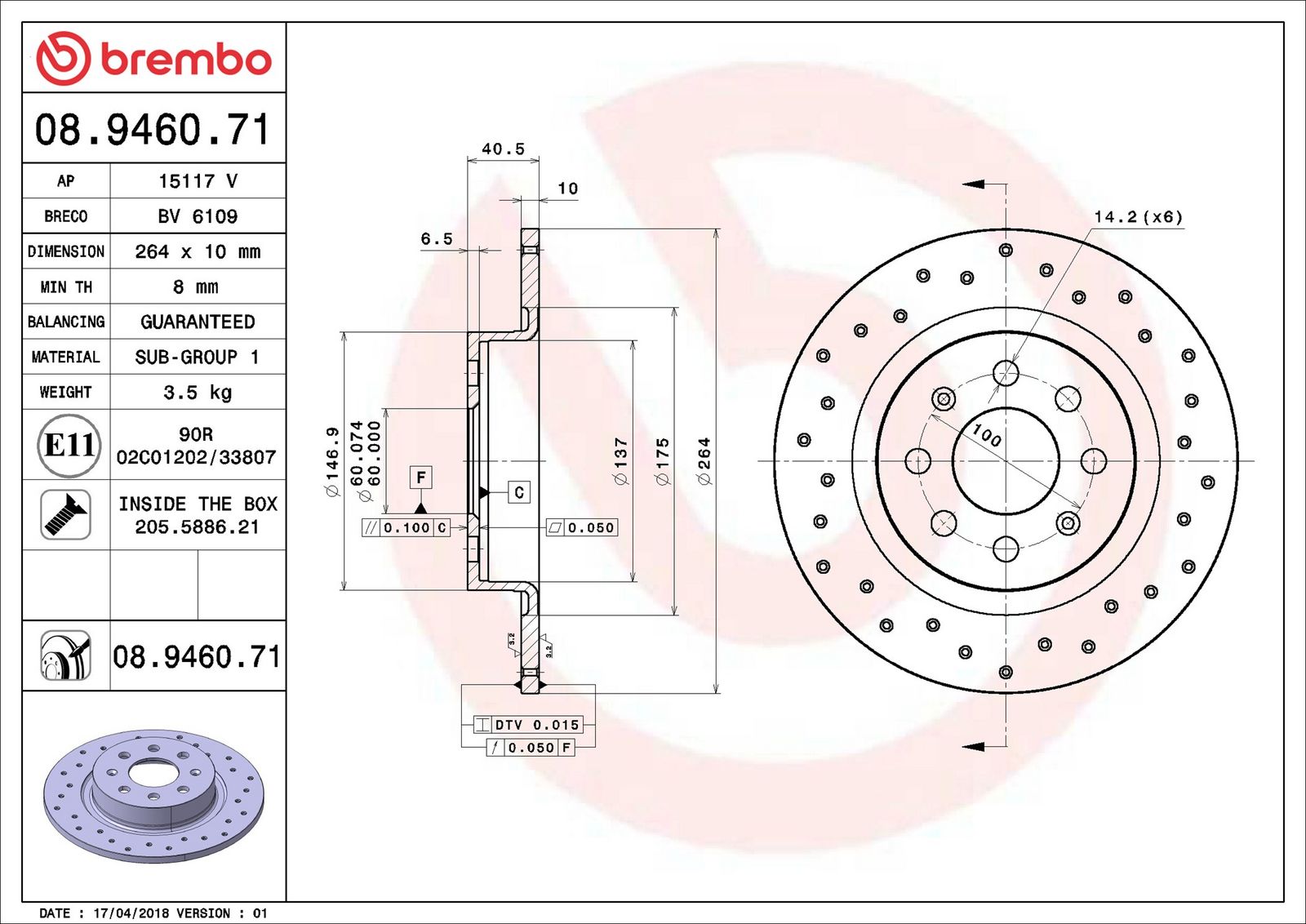 BREMBO 08.9460.71 - Bremsscheibe