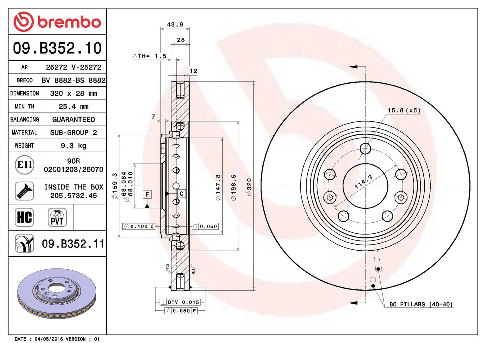 BREMBO 09.B352.11 - Bremsscheibe