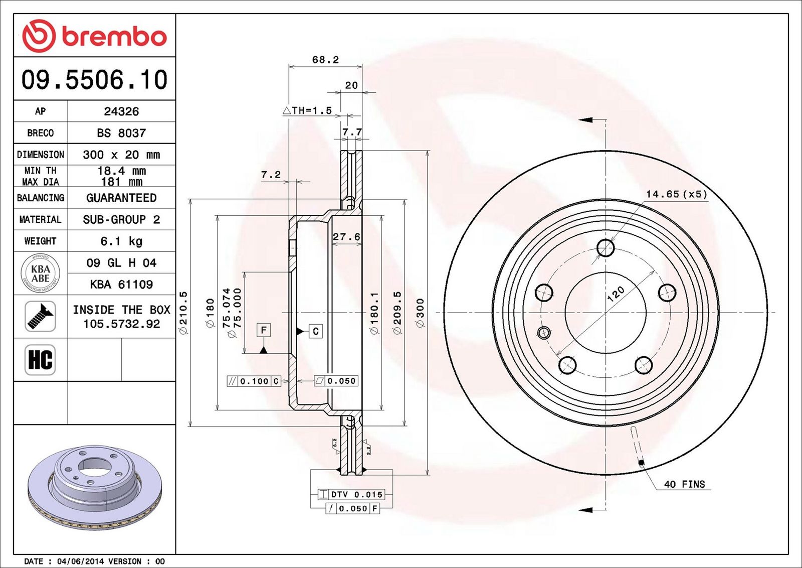 BREMBO 09.5506.10 - Bremsscheibe